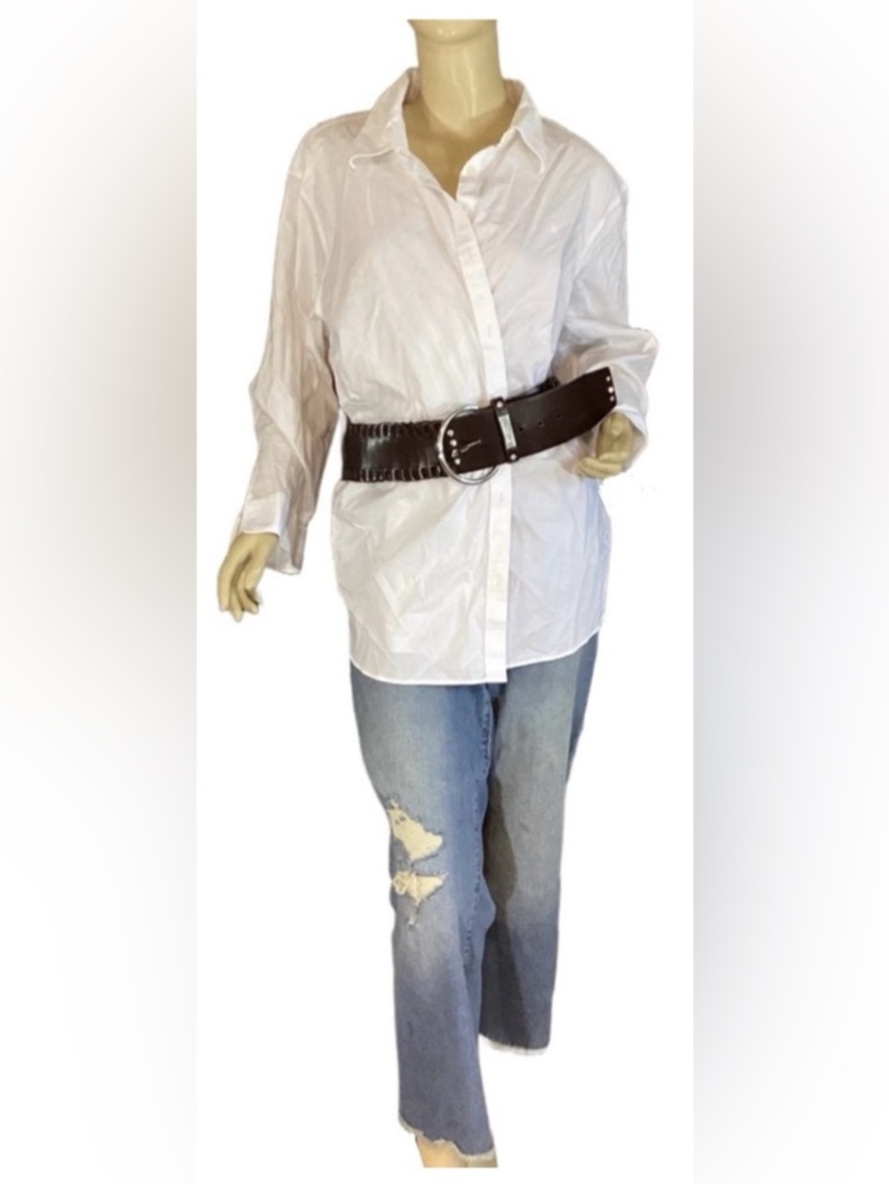 GUESS DARK BROWN THICK FAUX LEATHER STATEMENT BELT W/RHINESTONE ACCENTS (L)